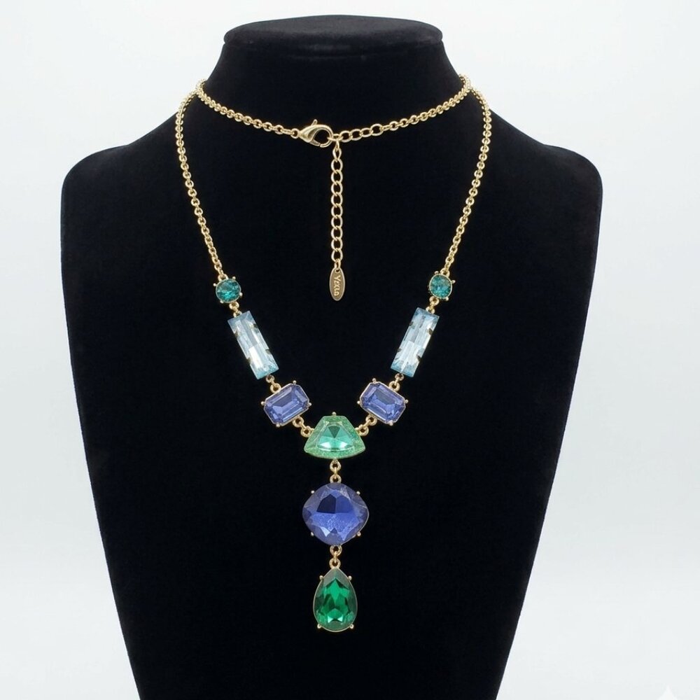 VETTA statement gold necklace w/geometric arrangement of multi-colored stones